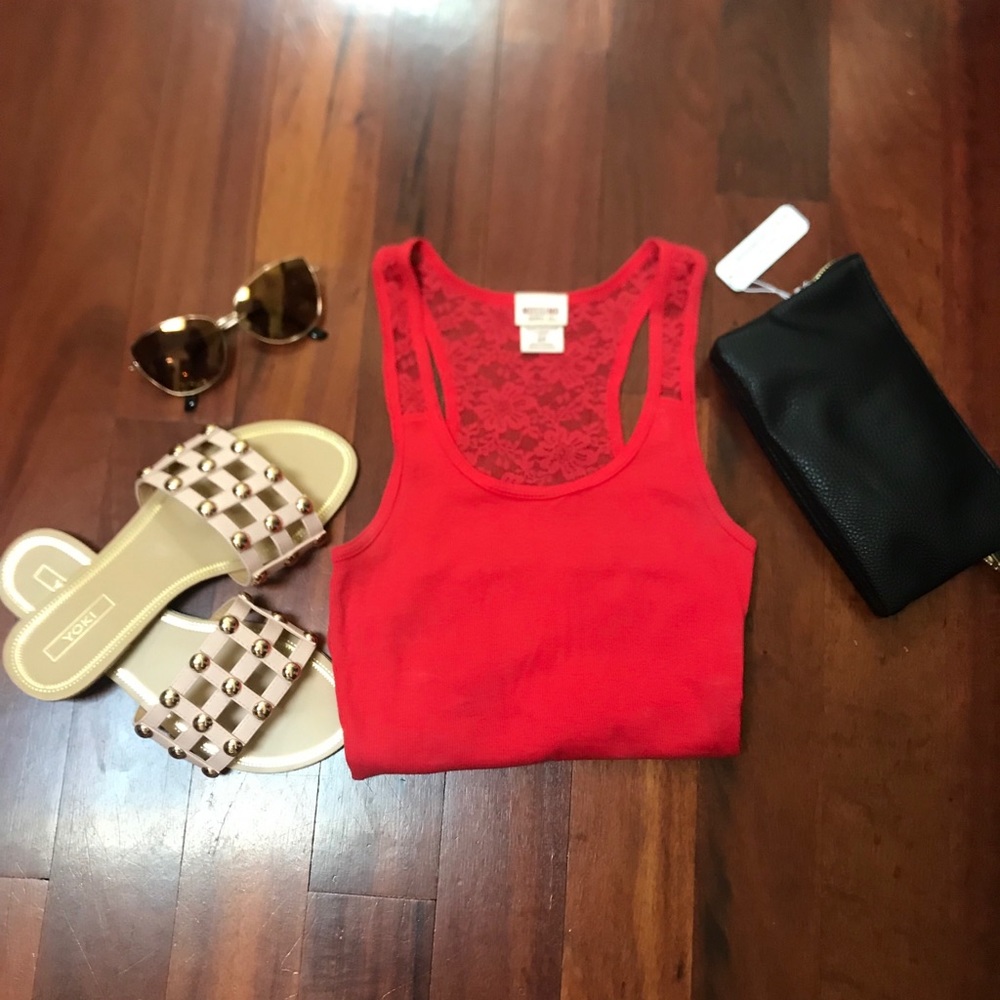 Red lace tank top